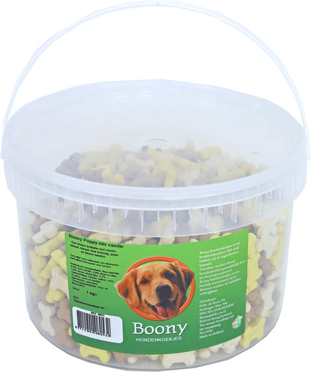 Boony Hondenkoek Puppy Botjes Mix Vanille, Emmer A 1000 Gram 3 Boony Hondenkoek Puppy Botjes Mix Vanille, Emmer A 1000 Gram - Afbeelding 3