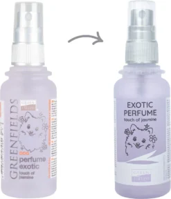 Hondenparfum Spray In 4 Geuren - Greenfields - Alchoholvrije En PH Neutrale Formule Tegen Onaangename Geurtjes - 50ml - Exotic -Dog Supplies 1030x1200