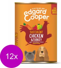 Edgard & Cooper Kip & Kalkoen Blik - Voor Volwassen Honden - Hondenvoer - 12 X 400g