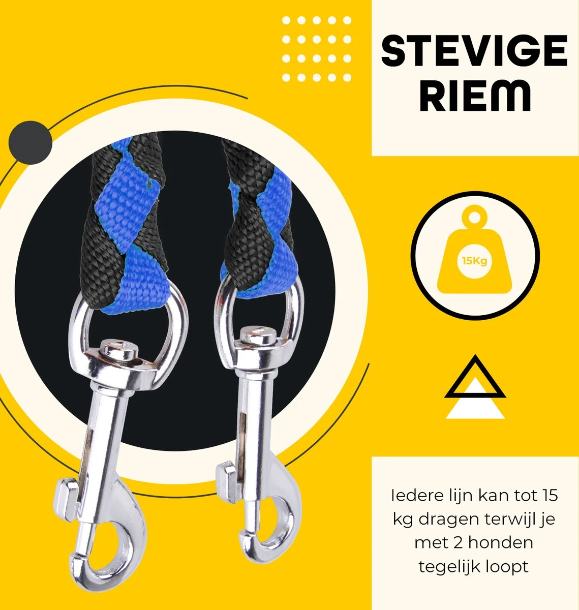 KCMultisupplies Dubbele Hondenriem Voor 2 Honden - Duo Hondenlijn Voor Hond - 120cm - Hondenleiband Riem 2 KCMultisupplies Dubbele Hondenriem Voor 2 Honden - Duo Hondenlijn Voor Hond - 120cm - Hondenleiband Riem - Afbeelding 2