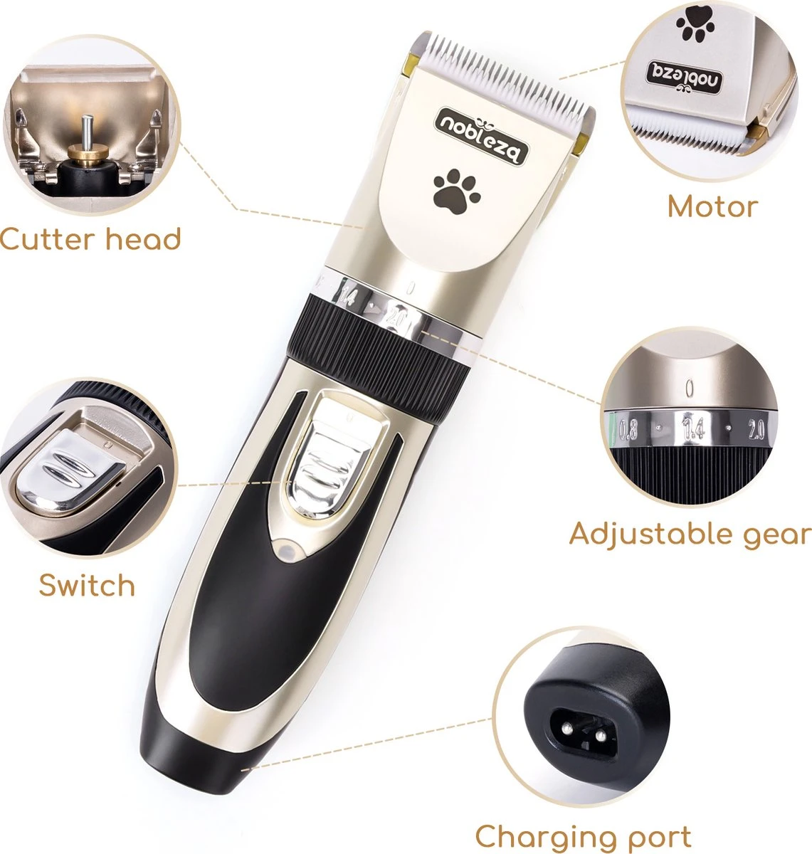 Nobleza B78 - Dieren Tondeuse Set - 4 Opzetkammen - Voor Huisdieren Katten & Honden - Draadloos 3 Nobleza B78 - Dieren Tondeuse Set - 4 Opzetkammen - Voor Huisdieren Katten & Honden - Draadloos - Afbeelding 3