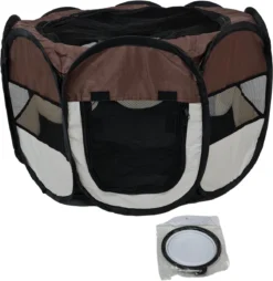 Dailyibed Opvouwbare Puppyren - Bruin - 115x115x58 Cm - Incl. Draagtas - Incl. Voederbak -Dog Supplies 1166x1200 4