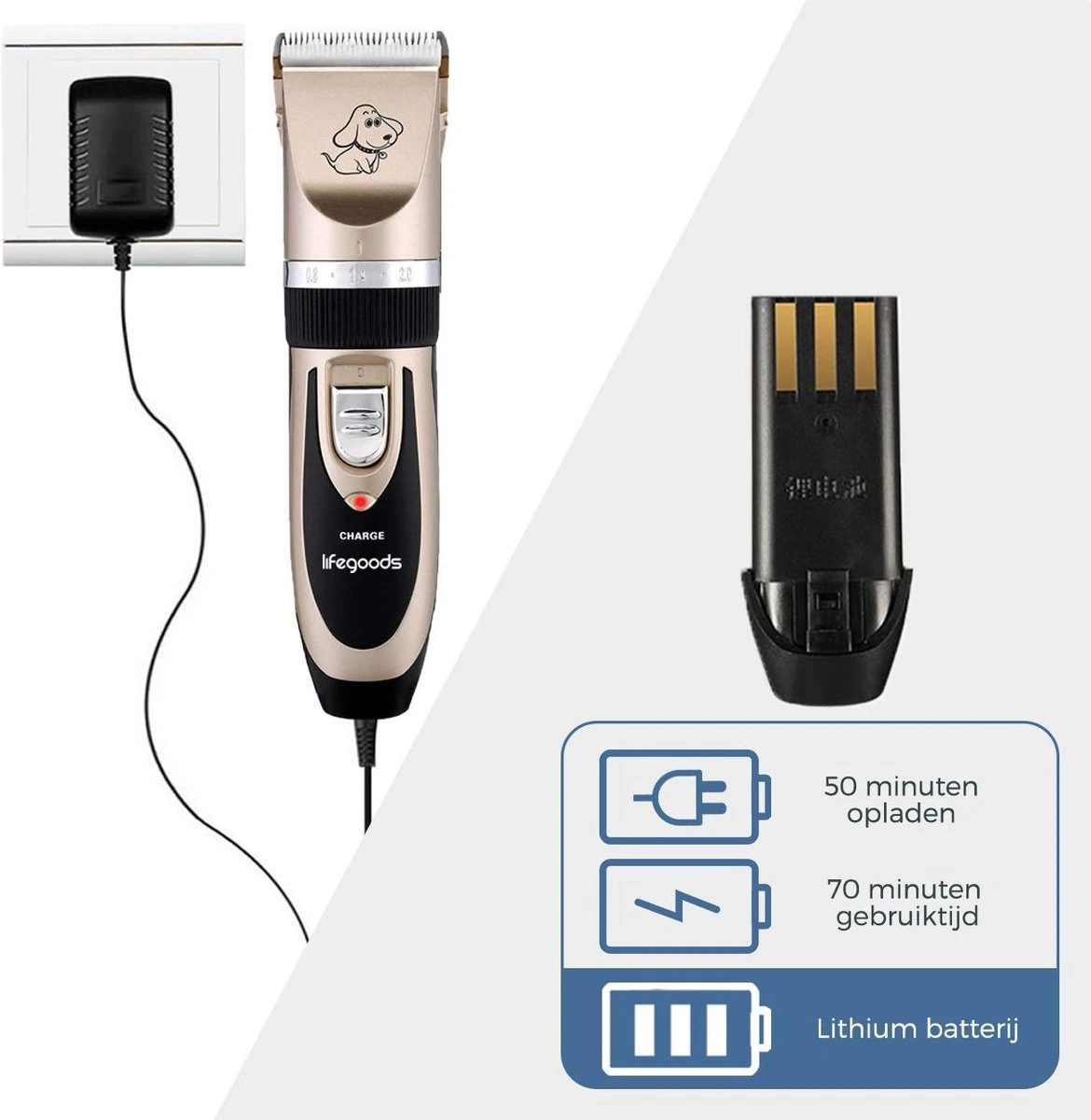 LifeGoods Hondentondeuse - Voor Katten En Honden - Complete Set - 5 Standen - Draadloos - Oplaadbaar - Goud/Zwart 3 LifeGoods Hondentondeuse - Voor Katten En Honden - Complete Set - 5 Standen - Draadloos - Oplaadbaar - Goud/Zwart - Afbeelding 3