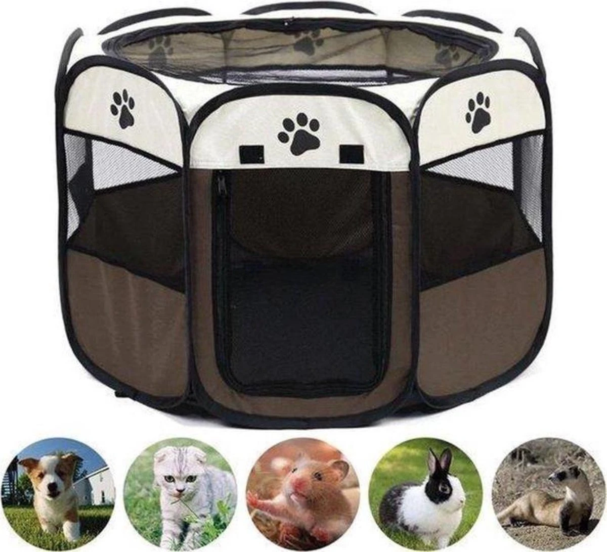 Opvouwbare Puppyren Bruin 90x90x60cm - Puppytent - Dogs&Co 1 Opvouwbare Puppyren Bruin 90x90x60cm - Puppytent - Dogs&Co