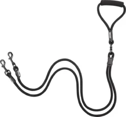 Rebel Petz - Dubbele Verstelbare Hondenriem Voor Twee Honden - Met Draaibare Sluiting En Zacht Handvat - Small En Large - Large (140 Cm Lang, Ø 12 Mm)