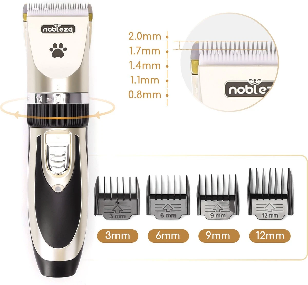 Nobleza B78 - Dieren Tondeuse Set - 4 Opzetkammen - Voor Huisdieren Katten & Honden - Draadloos 4 Nobleza B78 - Dieren Tondeuse Set - 4 Opzetkammen - Voor Huisdieren Katten & Honden - Draadloos - Afbeelding 4