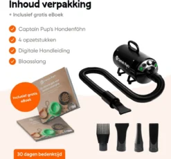 Captain Pup's Professionele Hondenföhn Met 4 Opzetstukken - Bijgeleverde Hondenborstel - Waterblazer Voor Honden - Zwart -Dog Supplies 1200x1116 1