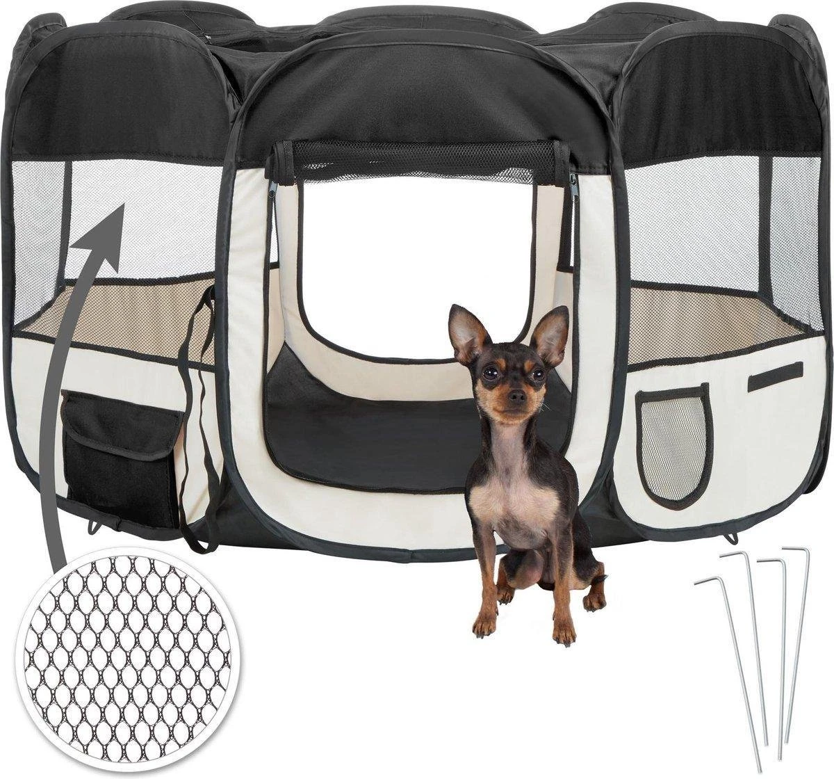 Dailyibed Opvouwbare Puppyren - Zwart - 115x115x58 Cm - Incl. Draagtas - Incl. Voederbak 6 Dailyibed Opvouwbare Puppyren - Zwart - 115x115x58 Cm - Incl. Draagtas - Incl. Voederbak - Afbeelding 6