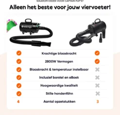 Captain Pup's Professionele Hondenföhn Met 4 Opzetstukken - Bijgeleverde Hondenborstel - Waterblazer Voor Honden - Zwart -Dog Supplies 1200x1153
