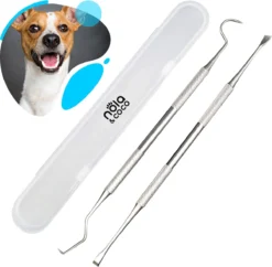 Nola & Coco® Tandsteen Verwijderaar Set Inclusief Bewaardoosje - Tandenkrabber - Set Van Twee - Hond - Kat - Tandenborstel - Tandplak Verwijderen - Tandenstoker - Honden Tanden Schoonmaken - Tandenhaakje - Gebitsreiniging