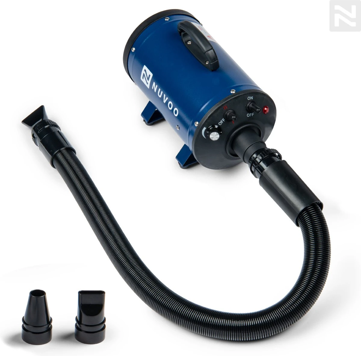 Nuvoo Professionele Hondenföhn / Waterblazer / Hondenborstel Met 3 Opzetstukken - Verstelbare Vermogen Tot 2200W - Warme / Koude Stand - Blauw 1 Nuvoo Professionele Hondenföhn / Waterblazer / Hondenborstel Met 3 Opzetstukken - Verstelbare Vermogen Tot 2200W - Warme / Koude Stand - Blauw