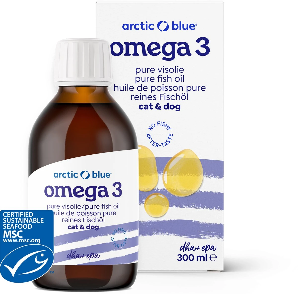 Arctic Blue - Pure Arctische Omega-3 Visolie 300 Ml Fles - Dier - MSC - Hond - Kat 1 Arctic Blue - Pure Arctische Omega-3 Visolie 300 Ml Fles - Dier - MSC - Hond - Kat