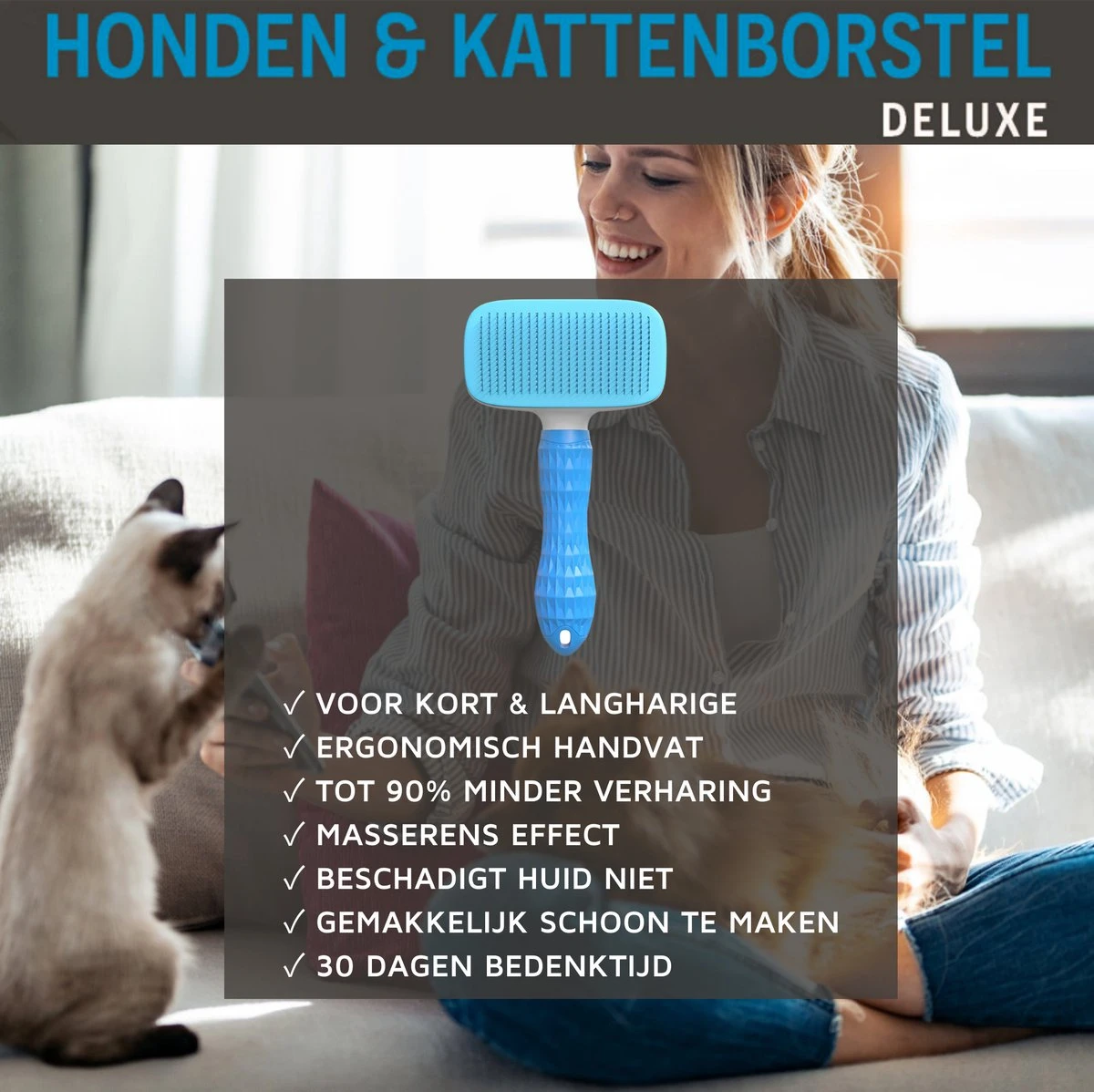 Professionele Kattenborstel/Hondenborstel + BONUS - Bovenvacht | Ondervacht - Langharige | Kortharige - Haarverwijderaar Voor Huisdieren - Kattenkam - Hondenkam 4 Professionele Kattenborstel/Hondenborstel + BONUS - Bovenvacht | Ondervacht - Langharige | Kortharige - Haarverwijderaar Voor Huisdieren - Kattenkam - Hondenkam - Afbeelding 4