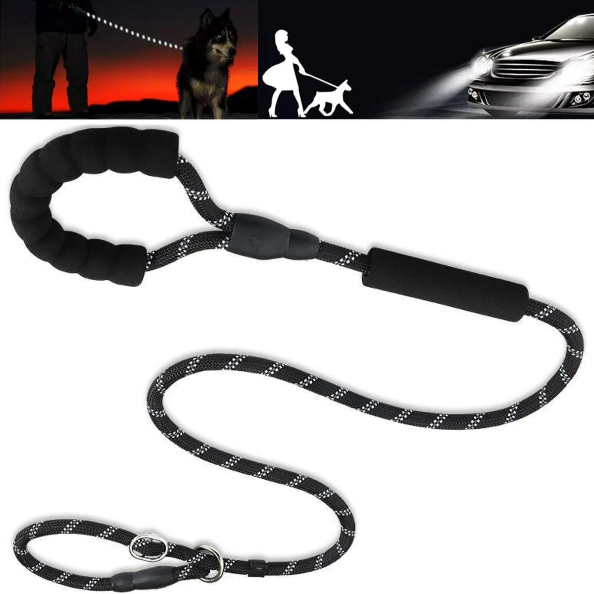 1FORME Hondenriem 15-25kg - Sliplijn Hond REFLECTEREND 2m, 1cm Ø - Jachtlijn 2 Ergonomische Handvaten - Dubbel Stop 1 1FORME Hondenriem 15-25kg - Sliplijn Hond REFLECTEREND 2m, 1cm Ø - Jachtlijn 2 Ergonomische Handvaten - Dubbel Stop