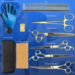 Scharenset Hond - 8-Delige Scharenset - Hondenschaar - Trimset - Trimschaar Voor Honden - Huisdier Knipset - Effileerschaar Hond - Goud -Dog Supplies 1200x1200 350