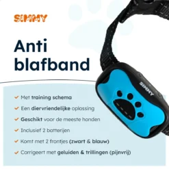 Simmy Anti Blafband - Diervriendelijke Opvoedingshalsband - Zwart En Blauw - Diervriendelijk - Zonder Schok - Anti Blaf Band Voor Grote En Kleine Honden -Dog Supplies 1200x1200 642