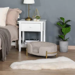 PawHut Huisdierenbank Hondenbank Kattenbank Zacht Rugleuning Metalen Poten Grijs D04-166 -Dog Supplies 1200x1200 814