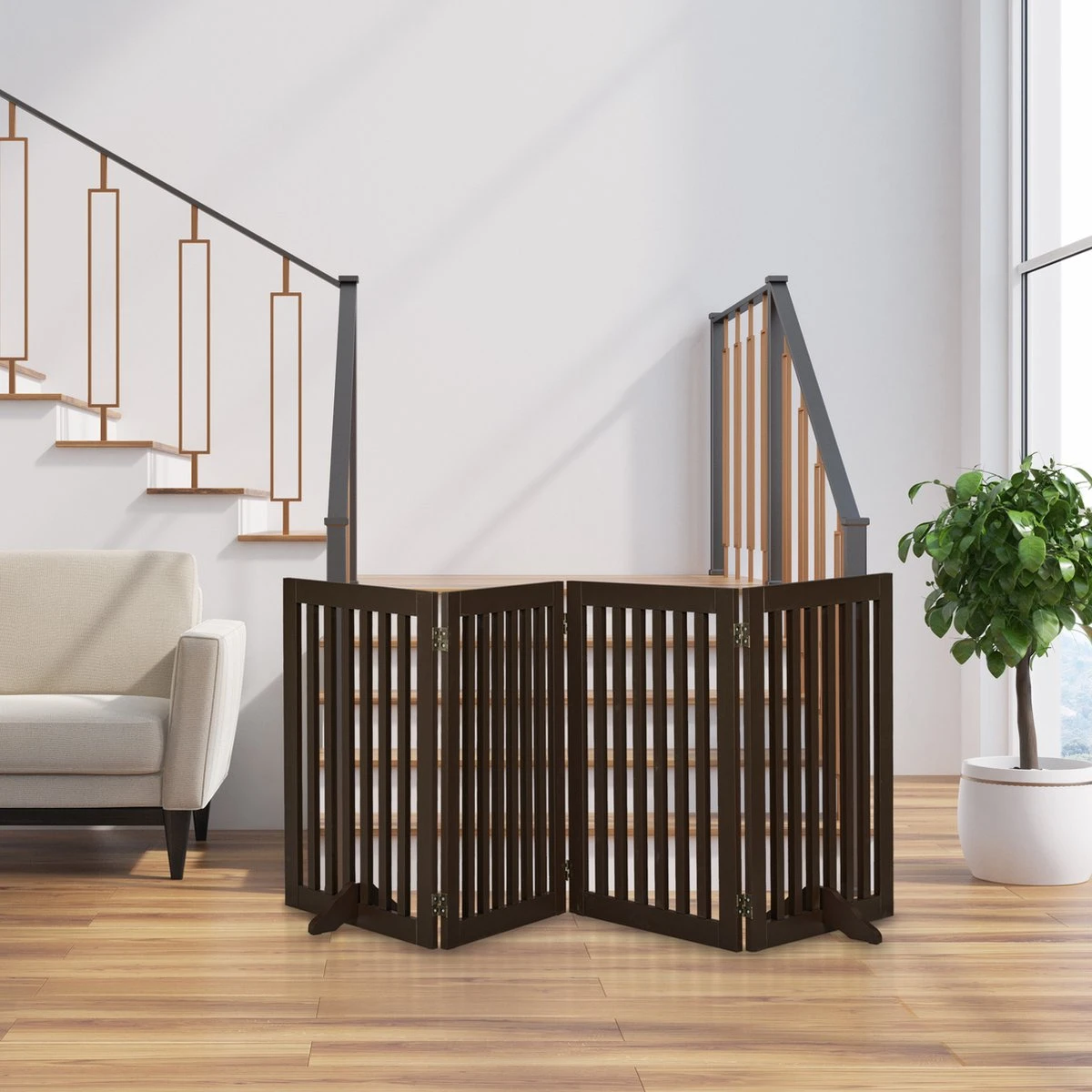 Relaxdays Veiligheidshekje Hout - 92 Cm Hoog - Kinderhek - Hondenhek - Inklapbaar - Bruin - 4 Panelen 6 Relaxdays Veiligheidshekje Hout - 92 Cm Hoog - Kinderhek - Hondenhek - Inklapbaar - Bruin - 4 Panelen - Afbeelding 6