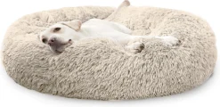 Pet Perfect Donut Hondenmand XXL - 100cm - Fluffy Hondenkussen - Hondenbed - Créme/Bruin