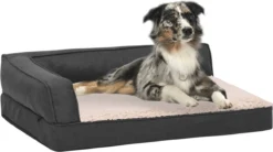 VidaXL Hondenbed Ergonomisch Linnen-look 60x42 Cm Fleece Donkergrijs -Dog Supplies 1200x669