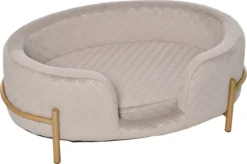 PawHut Huisdierenbank Hondenbank Kattenbank Zacht Rugleuning Metalen Poten Grijs D04-166