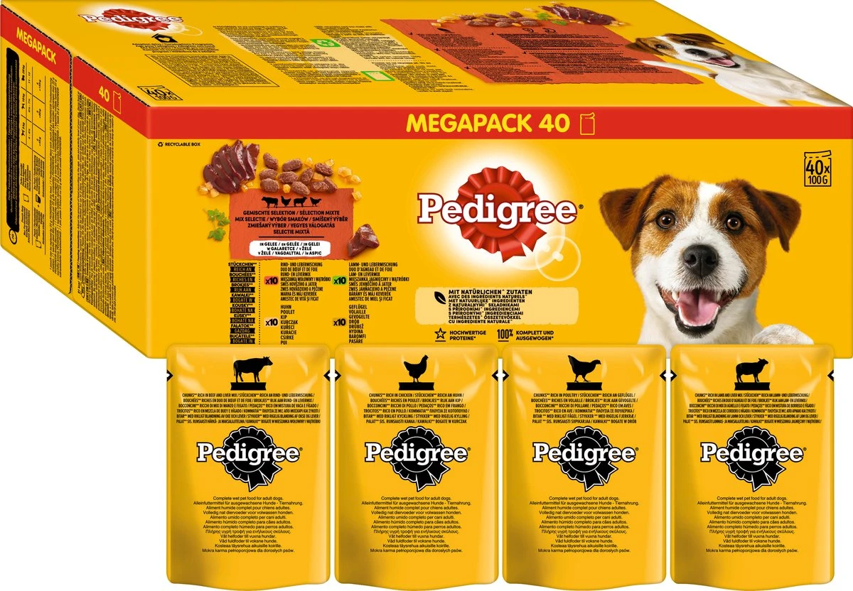 Pedigree Honden Natvoer, Adult Selectie In Gelei, Multipack, (40 X 100g), 4 Kg 1 Pedigree Honden Natvoer, Adult Selectie In Gelei, Multipack, (40 X 100g), 4 Kg