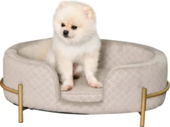 PawHut Huisdierenbank Hondenbank Kattenbank Zacht Rugleuning Metalen Poten Grijs D04-166 -Dog Supplies 1200x895