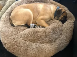 HONDEN RELAX Kussen - Superzacht Fluffy Ronde Mand 100 Cm - Taupe/Zandkleur