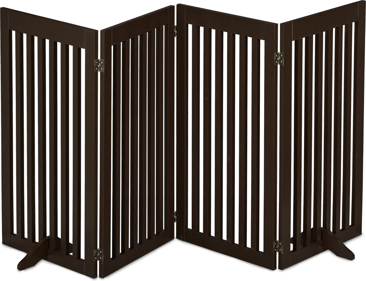 Relaxdays Veiligheidshekje Hout - 92 Cm Hoog - Kinderhek - Hondenhek - Inklapbaar - Bruin - 4 Panelen 1 Relaxdays Veiligheidshekje Hout - 92 Cm Hoog - Kinderhek - Hondenhek - Inklapbaar - Bruin - 4 Panelen