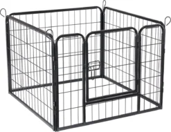 ACAZA Hondenren In 4 Panelen - Hondenkennel - Met Deur - 60 Cm Hoog - Zwart