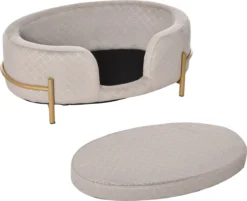 PawHut Huisdierenbank Hondenbank Kattenbank Zacht Rugleuning Metalen Poten Grijs D04-166 -Dog Supplies 1200x976