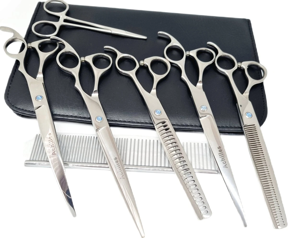 Achilles Hondenschaar - Scharenset Hond 8 INCH - 8-Delige Scharenset - Effileerschaar Hond 1 Achilles Hondenschaar - Scharenset Hond 8 INCH - 8-Delige Scharenset - Effileerschaar Hond