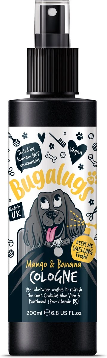 Bugalugs - Vachtverzorging Hond - Mango & Banana Hondenparfum - Alle Huidtypes - Dierproefvrij - Vegan - 200 Ml 1 Bugalugs - Vachtverzorging Hond - Mango & Banana Hondenparfum - Alle Huidtypes - Dierproefvrij - Vegan - 200 Ml