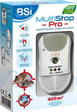BSI - Multistop Pro - Ongedierteverjager Met 3-voudige Werking: Ultrasoon + Elektromagnetisch + Ioniserend - Ongediertebestrijding - Onhoorbaar Voor Mens - Bereik Tot 300 M² -Dog Supplies 823x1200