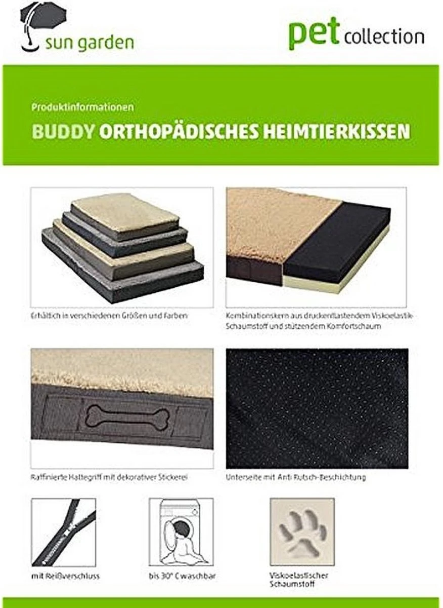 Sun Garden Buddy Orthopedisch Hondenkussen 72x50x8cm Antraciet 5 Sun Garden Buddy Orthopedisch Hondenkussen 72x50x8cm Antraciet - Afbeelding 5