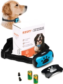Simmy Anti Blafband - Diervriendelijke Opvoedingshalsband - Zwart En Blauw - Diervriendelijk - Zonder Schok - Anti Blaf Band Voor Grote En Kleine Honden