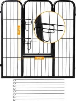 Merkloos Hondenren - Puppyren - Hondenkennel - 8 Kennelpanelen - Staal - 80 Cm Hoog - 640 Cm Omtrek - Uitbreidbaar -Dog Supplies 907x1200