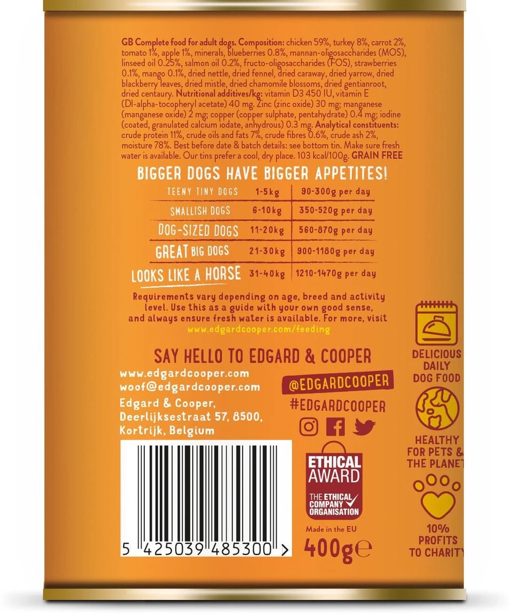 Edgard & Cooper Kip & Kalkoen Blik - Voor Volwassen Honden - Hondenvoer - 12 X 400g 6 Edgard & Cooper Kip & Kalkoen Blik - Voor Volwassen Honden - Hondenvoer - 12 X 400g - Afbeelding 6