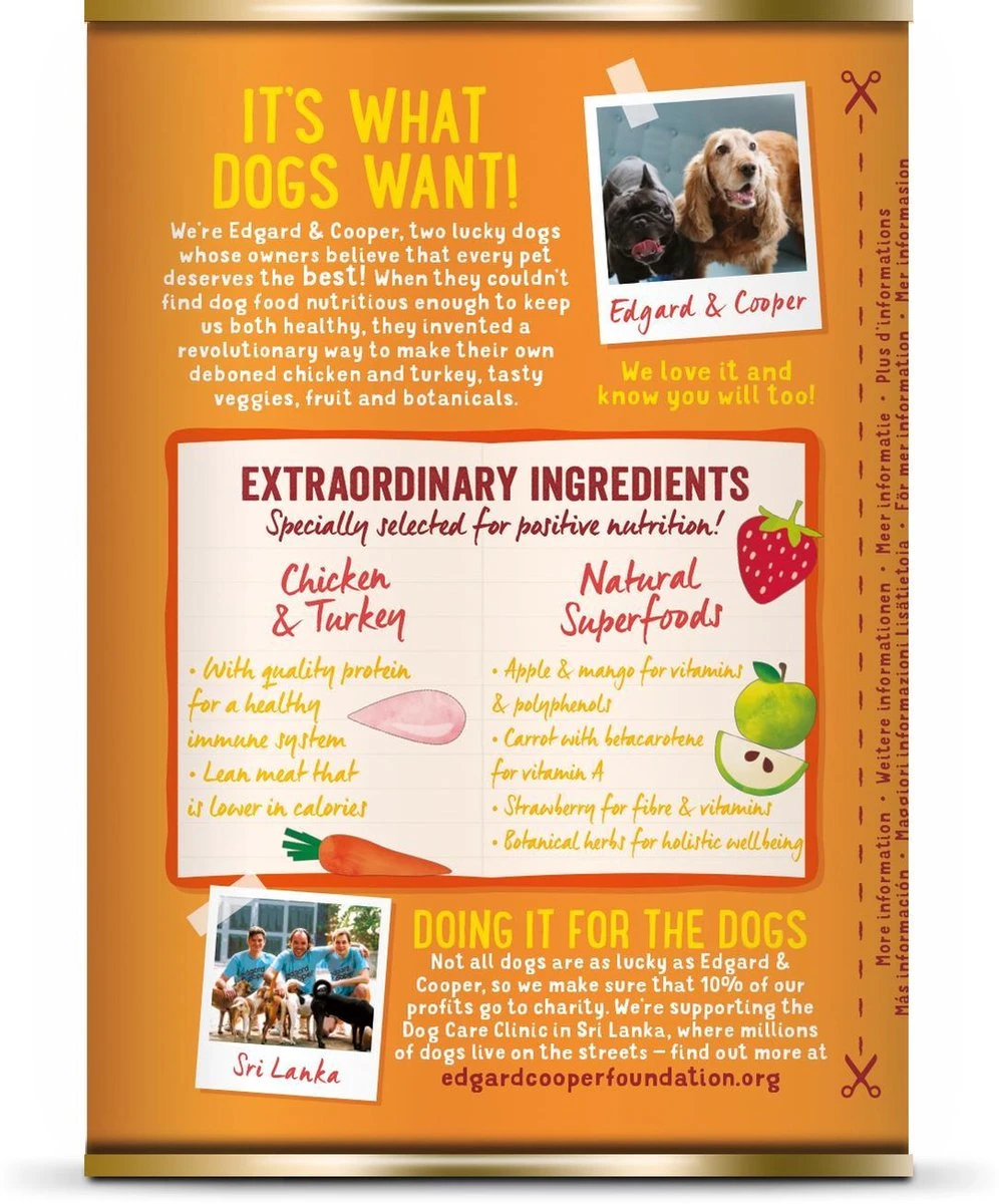 Edgard & Cooper Kip & Kalkoen Blik - Voor Volwassen Honden - Hondenvoer - 12 X 400g 7 Edgard & Cooper Kip & Kalkoen Blik - Voor Volwassen Honden - Hondenvoer - 12 X 400g - Afbeelding 7